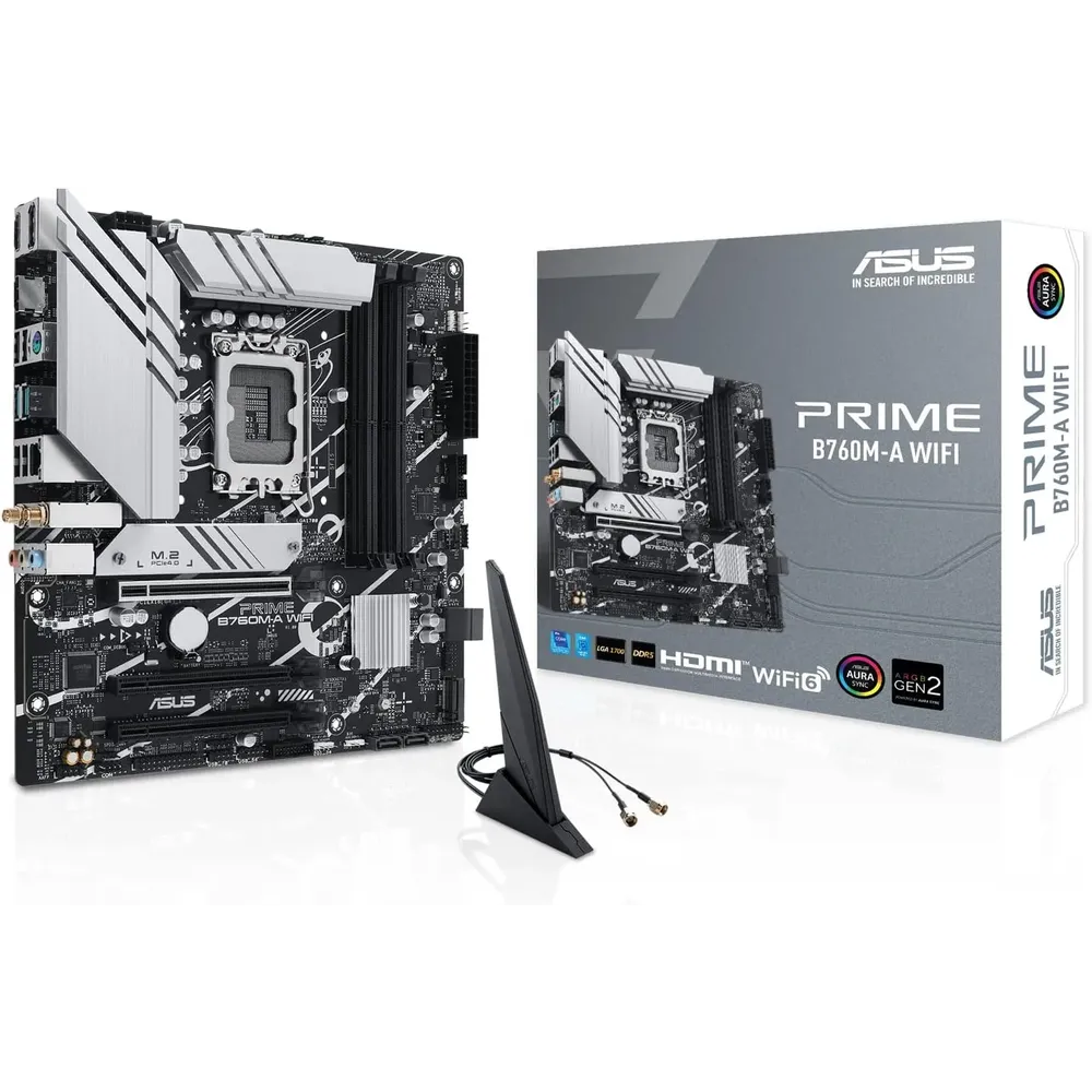 ASUS PRIME B760M-A WIFI Motherboard: Intel B760 LGA 1700 mATX with DDR5, PCIe 4.0, Wi-Fi 6, 2.5Gb LAN, Dual M.2 - Image 1
